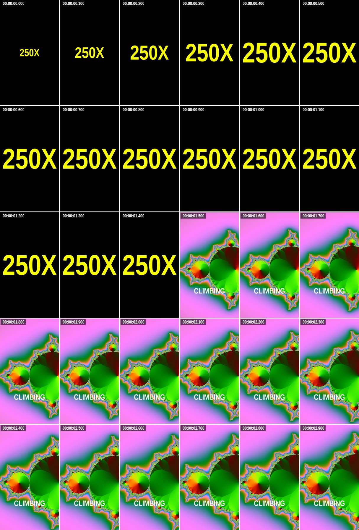 Hook sheet: first three seconds at 10 frames per second